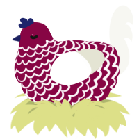 A maroon and white chicken with a lace pattern