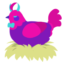 Dragon Soop, a violet and fuchsia chicken with a head pattern
