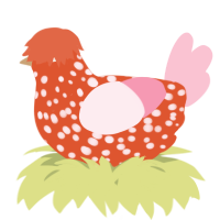 A vermilion and rose chicken with a speckle pattern