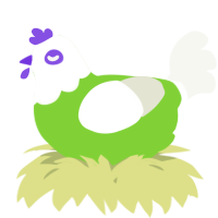 A grass and white chicken with a head pattern