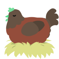 Pou, a russet and bark chicken with a head pattern