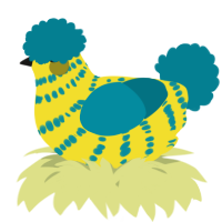 A yellow and sea chicken with a bar pattern