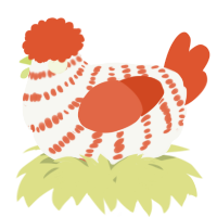 A white and vermilion chicken with a bar pattern