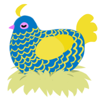 midday, a sapphire and yellow chicken with a lace pattern