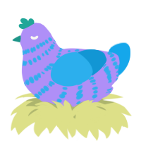 A lilac and sky chicken with a bar pattern