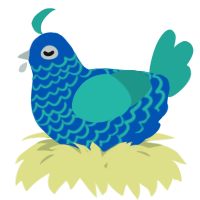 A ultramarine and turquoise chicken with a lace pattern
