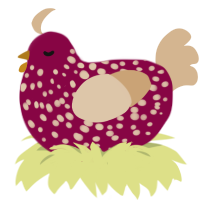 Always Beloved, a maroon and beige chicken with a speckle pattern