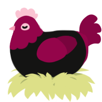 A black and maroon chicken with a head pattern