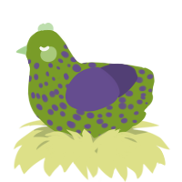 A chartreuse and overcast chicken with a speckle pattern