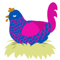 Fancy Pants, a ultramarine and fuchsia chicken with a lace pattern