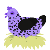 A lilac and black chicken with a speckle pattern