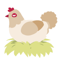 A cream and beige chicken with a head pattern