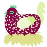 A maroon and apple chicken with a speckle pattern