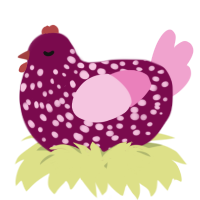 A wine and pink chicken with a speckle pattern