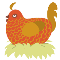 Autumn, a vermilion and ochre chicken with a lace pattern