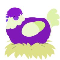 A violet and apple chicken with a head pattern