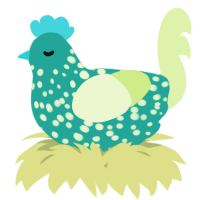 A turquoise and apple chicken with a speckle pattern