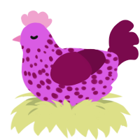 Frenchie, a orchid and wine chicken with a speckle pattern