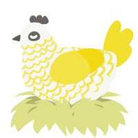 A white and yellow chicken with a lace pattern