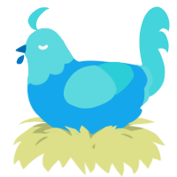 A sky and aqua chicken with a head pattern