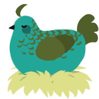A turquoise and olive chicken with a half-lace pattern
