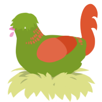 A chartreuse and vermilion chicken with a neck-band pattern