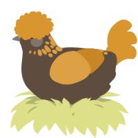 A bark and orange chicken with a neck-speckle pattern