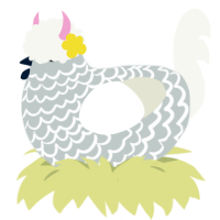 A silver and white chicken with a lace pattern