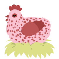 A rose and red chicken with a speckle pattern