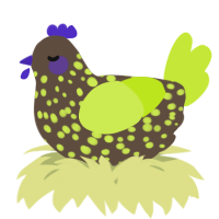 A bark and lime chicken with a speckle pattern