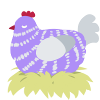 A lilac and mist chicken with a bar pattern