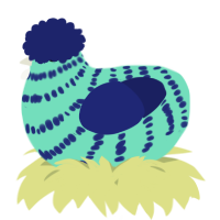 A mint and navy chicken with a bar pattern
