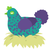 A turquoise and overcast chicken with a speckle pattern