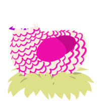 A cream and fuchsia chicken with a lace pattern