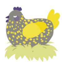 A ash and yellow chicken with a speckle pattern