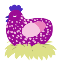 A plum and pink chicken with a speckle pattern