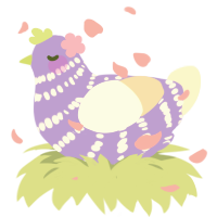 A lilac and cream chicken with a bar pattern