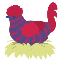 A overcast and crimson chicken with a bar pattern