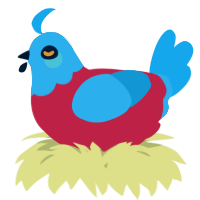 A crimson and sky chicken with a head pattern