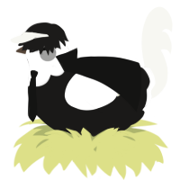 A sable and white chicken with a head pattern