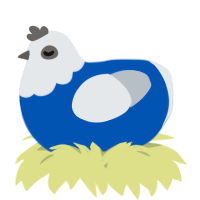A ultramarine and mist chicken with a head pattern