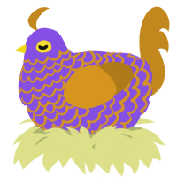 A blurple and ochre chicken with a lace pattern
