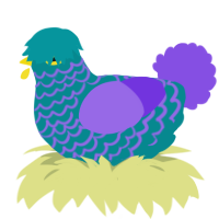 Mouthwash, a teal and blurple chicken with a lace pattern