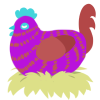 rust, a amethyst and red chicken with a bar pattern