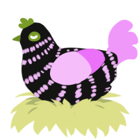 radioactive rock, a black and lavender chicken with a bar pattern