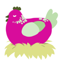 Spoon, a fuchsia and gluppy chicken with a neck-speckle pattern