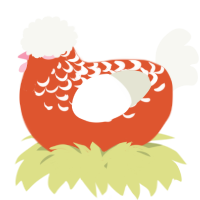 A vermilion and white chicken with a half-lace pattern