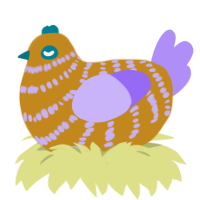 A ochre and lilac chicken with a bar pattern