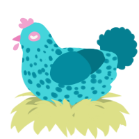 A aqua and sea chicken with a speckle pattern