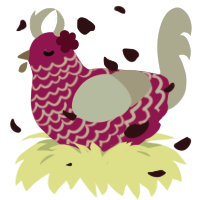 A fuchsia and silver chicken with a lace pattern